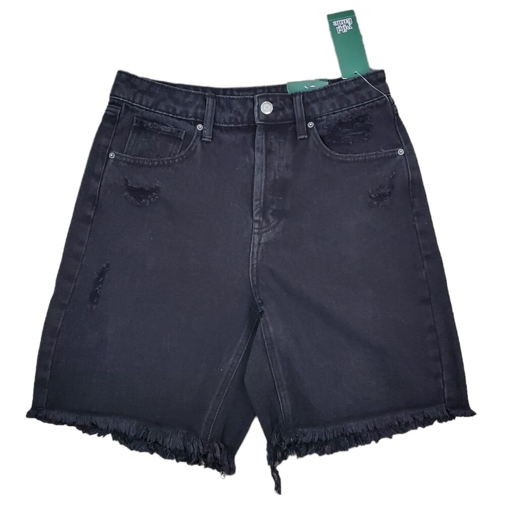 Wild Fable High Rise Denim Stone Wash Black Cut Off Raw Hem Shorts Size 4 New